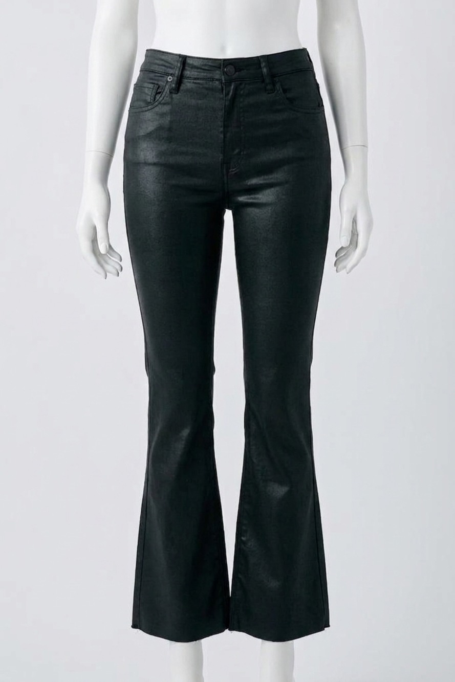 NEW HIDDEN happi hi-rise coated raw hem crop jean in black